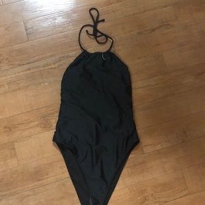 Black high waisted one-piece bathing suit